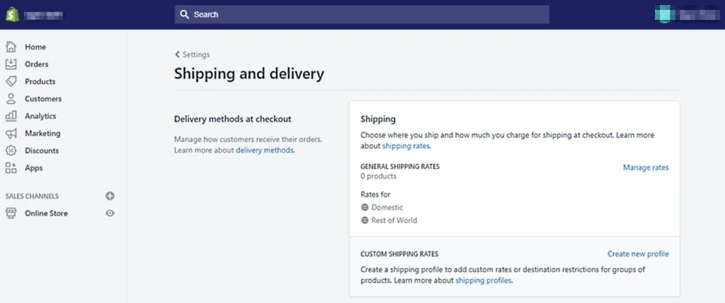 Shopify ecommerce platform shipping and delivery feature example.