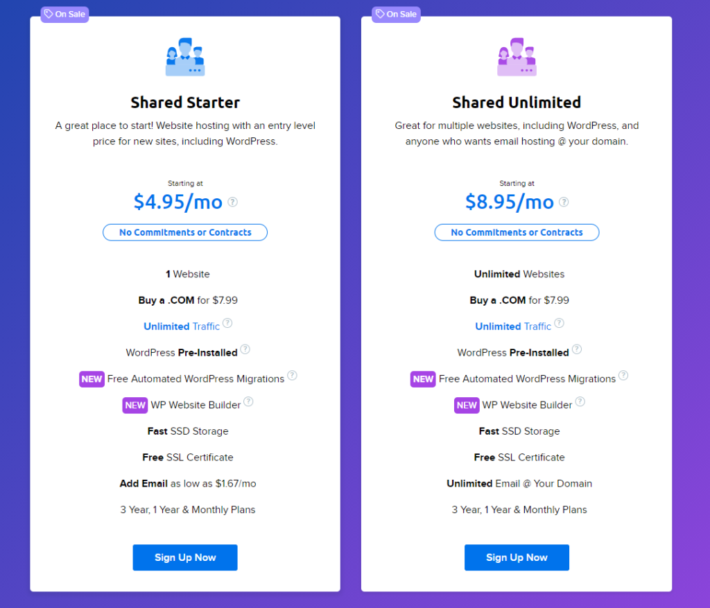 DreamHost's pricing page for website hosting services.