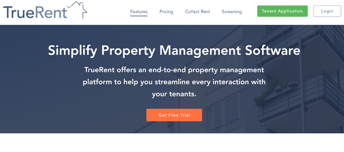 TrueRent property management software homepage.