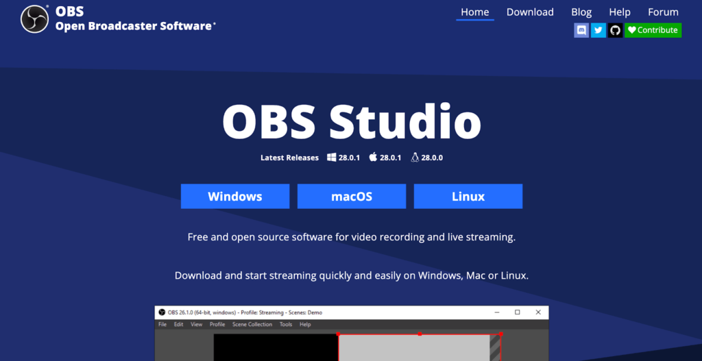 Screenshot of OBS Studio homepage