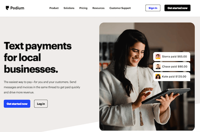 Screenshot of Podium's text payments web page.