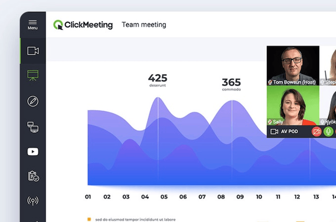 Screenshot of ClickMeeting's live webinar web page showing a live webinar in action.