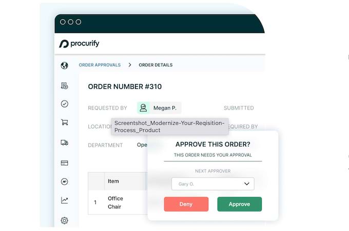 Example of purchase order approval screen.