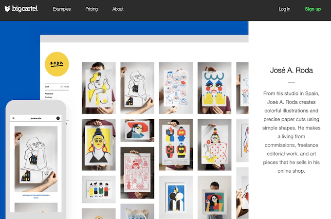 A screenshot showing the art of José Roda on a Big Cartel website.