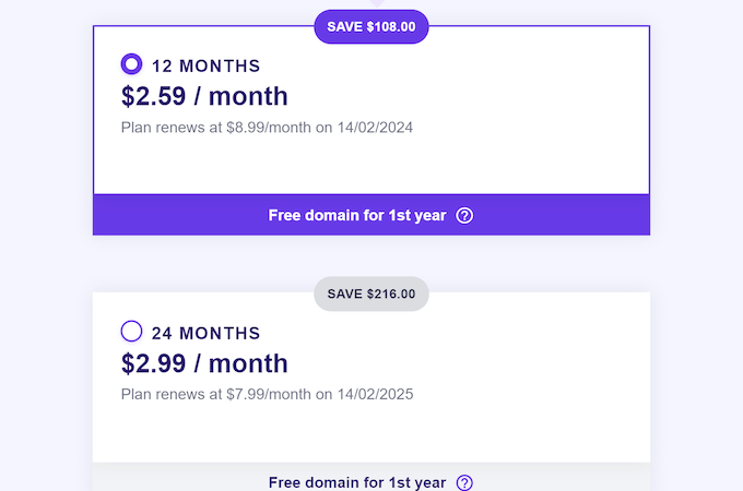 A screenshot of the pricing for 12 months of web hosting from Hostinger.