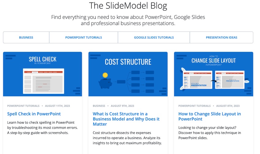 SlideModel blog landing page. 