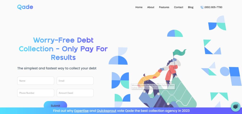 Qade home page for debt collection services